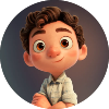 Cartoon character with brown hair sitting on a dark background