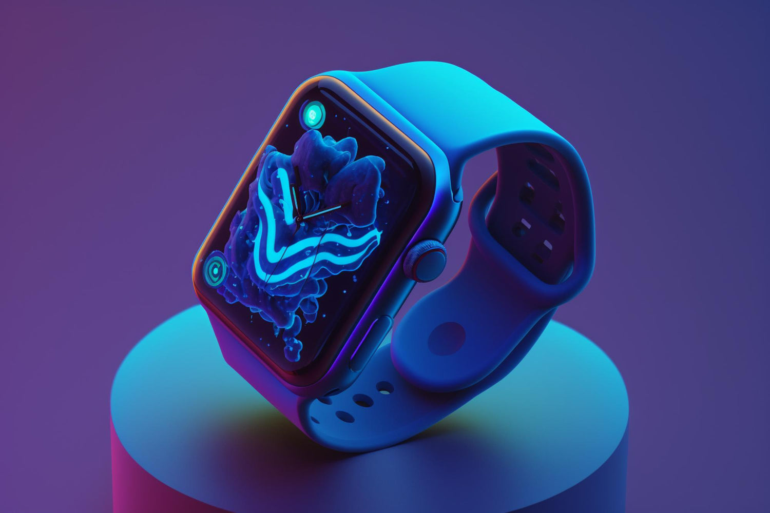 Smartwatch with a futuristic design on a purple background