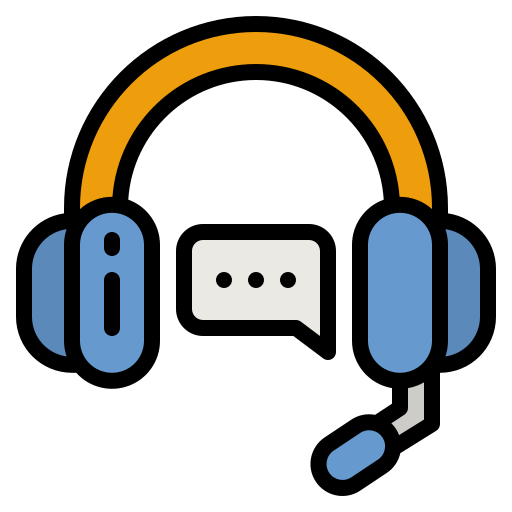 Headphones icon with a speech bubble on a white background