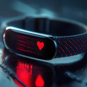 Fitness tracker with heart rate monitor on a reflective surface