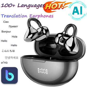 AI Translation Earphones V6.1 Heavy Bass Clip-on Sports Earbuds with Simultaneous Interpretation, Audio/Video Call