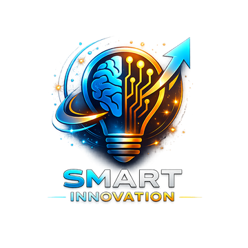 Logo of 'Smart Innovation' with a brain, light bulb, and arrow on a white background