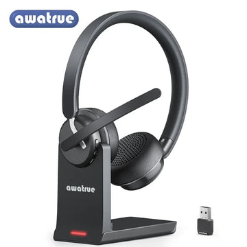 EH11 Wireless Bluetooth Headset with AI Noise Cancelling Mic & Charging Base 2.4GHz Wireless Headphone with USB Dongle (Zoom, Skype, Webex, MS Teams, etc)