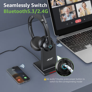 Acer HB02 Call Center Wireless Headset with Mic for Work 2.4G USB Dongle Bluetooth 5.3 Dual Mode Headphones ENC Clear Calls  for Teams, Skype, Zoom