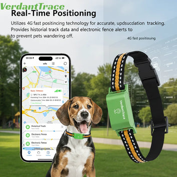 VerdantTrace 4G GPS Free Pet Tracker Collar Real Time Tracking Electronic Fence Anti Lost Cat Locator 850mah Battery Waterproof