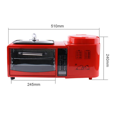 3-in-1 Breakfast Machine Rice Cooker Soup Stew Pasta Cooking Pot Food Steamer Bread Pizza Oven Eggs Omelette Frying Pan Toaster