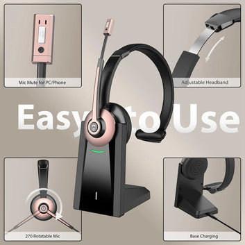 ETCS -Wireless Headset, Bluetooth Headset With Noise Canceling Microphone, Wireless Headset With USB Dongle For Home Office