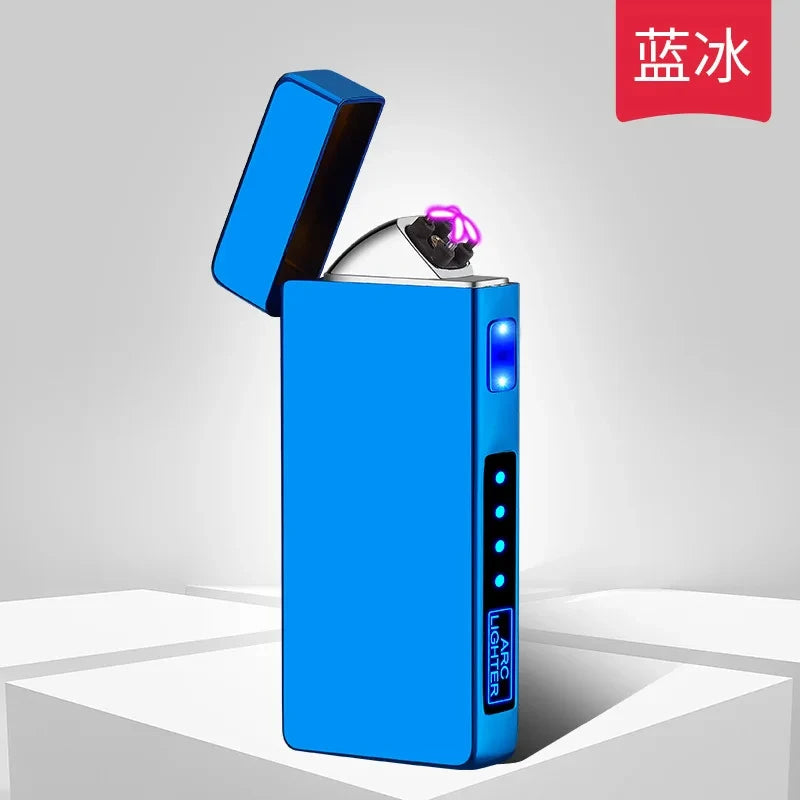 2023New USB Metal Double Arc Windproof Plasma Lighter, Touch Induction Lighter, LED Display Screen, High-end Gifts for Men