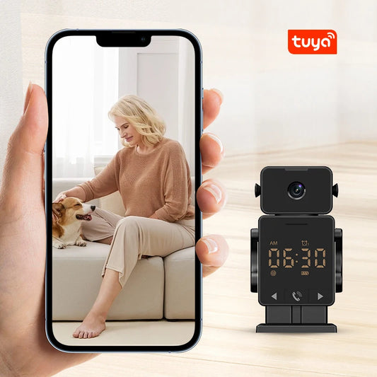 Tuya Smart Home WIFI Robot Camera FHD 2K PIR Detection IR Night Vision Remote Baby Monitor CCTV Security Surveillance Cam Clock