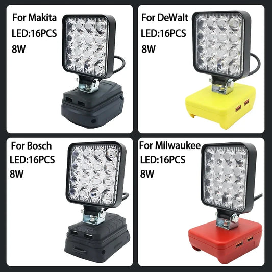 Led Light For Dewalt, Milwaukee, Makita and Bosch 18V Battery Spotlight Outdoor Work Fishing Handheld Emergency Tool Lamp