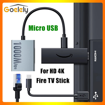 Goelely  2025 New Micro USB Ethernet Adapter for Fire TV Stick 1000Mbps RJ45 TV Stick Adapter Compatible with Fire TV Stick 4K