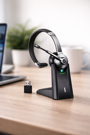 ProComm™ Professional Bluetooth Headset for Microsoft Teams & Call Centers – Wireless Headset with Noise-Cancelling Microphone, USB Dongle & Charging Base – Office, VoIP & Trucker Use