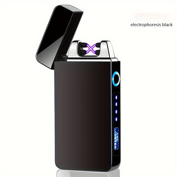 1pc Hot Electric Windproof Metal Lighter, Double Arc Flameless Plasma Rechargeable USB Lighter, LED Power Display Touch Sensor Lighter Christmas Gift