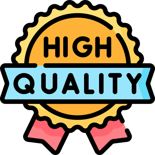 Badge with 'High Quality' text on a white background
