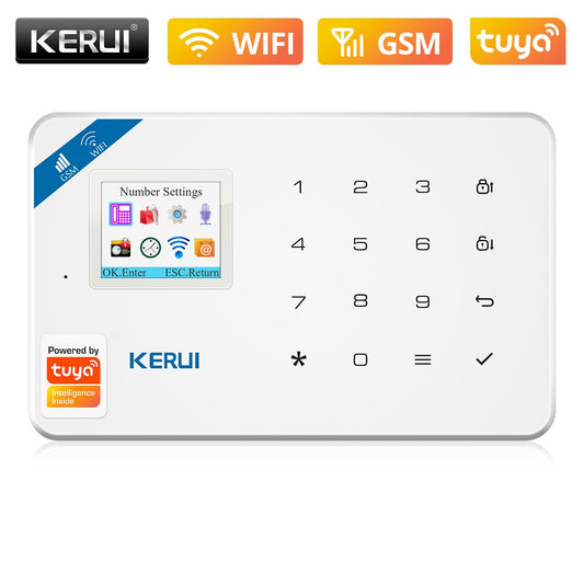 KERUI Smart Home Security Alarm System Wireless WiFi GSM Tuya Control App 1.7 Inch Color Screen Operation Voice Prompt Host