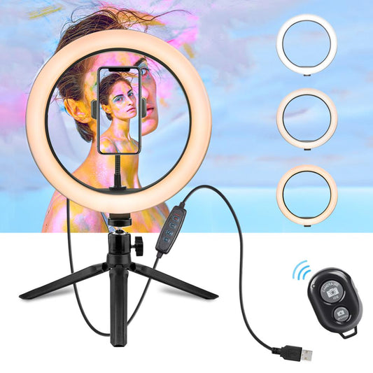 10 Inch 26cm Ring Light with Stand 3 Color LED Camera Selfie Light Ring for iPhone Tripod and Phone Holder for Video Photography