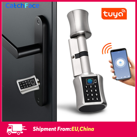 Tuya APP Fingerprint Bluetooth Cylinder Lock Biometric Electronic Smart  Door Lock Digital Keypad Code Keyless Lock Home/Apartme