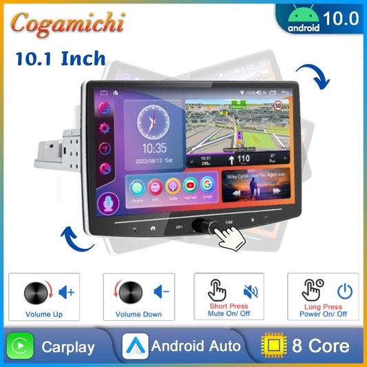 10 Inch 1 Din Android Car Radio Auto Multimedia Player Knob Carplay GPS Navigation Adjustable Touch Screen 1din Auto Radio