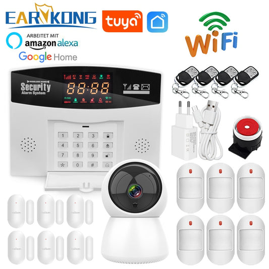 Wifi GSM Alarm System Wireless Wired Detector Alarm Tuya Smart Home Security System Keyboard Screen Compatible Alexa Google Home